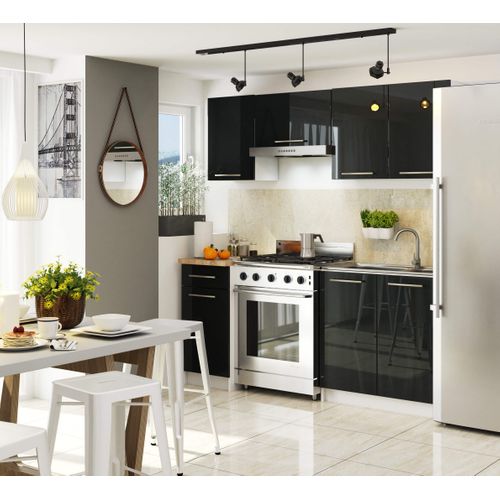 Meuble De Cuisine Bas S60 Oliwia Modulable Blanc 60 Cm 2 Portes Façade Graphite Brillant 2 Étagères