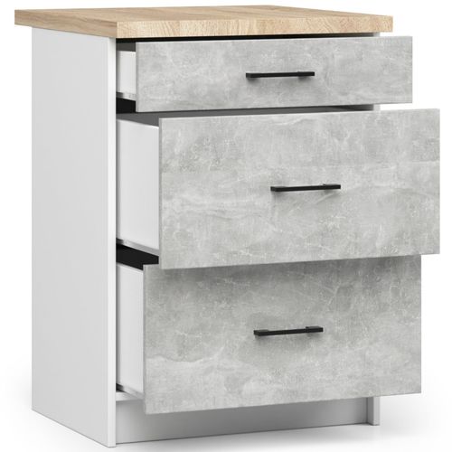 Meuble De Cuisine Bas S60 Oliwia Modulable Blanc 60 Cm 3 Tiroirs Façade Béton 60x46x85 Cm