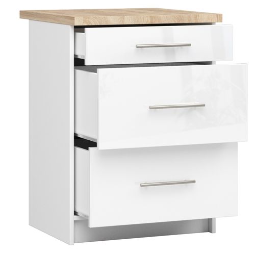 Meuble De Cuisine Bas S60 Oliwia Modulable Blanc 60 Cm 3 Tiroirs Façade Blanche Brillante 60x46x85