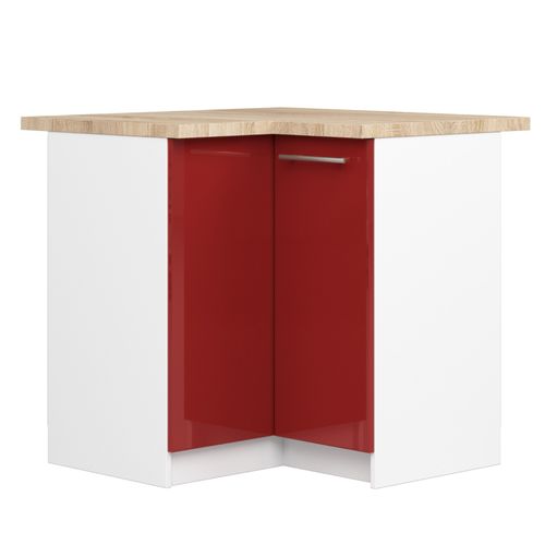 Meuble De Cuisine Bas S90 D'angle Oliwia Blanc 90 Cm 2 Portes Façade Rouge Brillante 2 Étagères