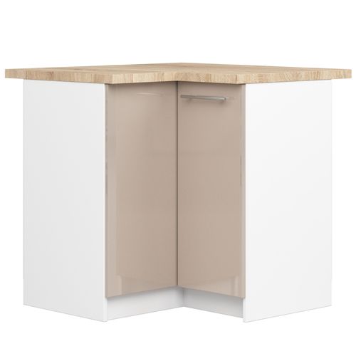 Meuble De Cuisine Bas S90 D'angle Oliwia Blanc 90 Cm 2 Portes Façade Cappuccino Brillant 2 Étagères