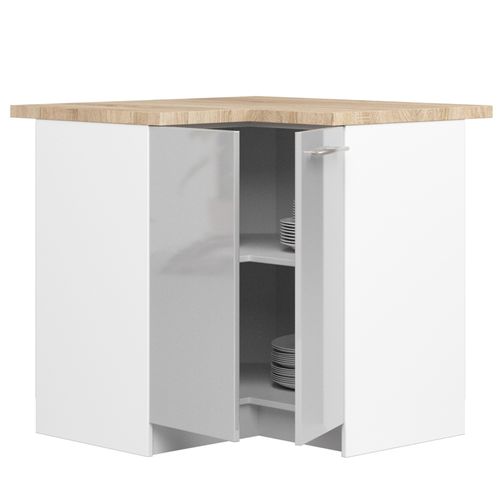 Meuble De Cuisine Bas S90 D'angle Oliwia Blanc 90 Cm 2 Portes Façade Métallique Brillant 2 Étagères