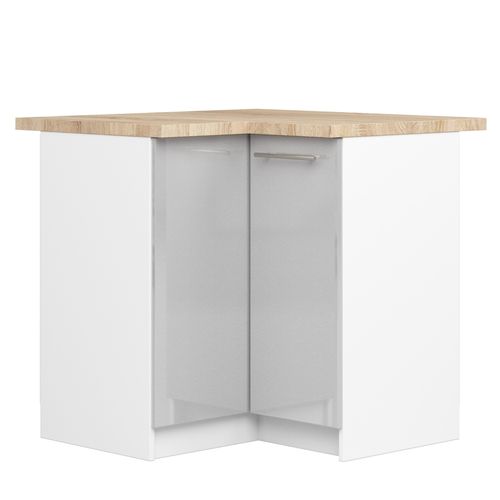 Meuble De Cuisine Bas S90 D'angle Oliwia Blanc 90 Cm 2 Portes Façade Métallique Brillant 2 Étagères