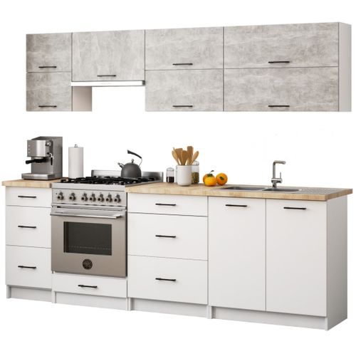 Armoires De Cuisine Haute W80 Oliwia G2 Blanc, Béton 80 Cm 2 Portes 2 Étagères 80x30x58 Cm