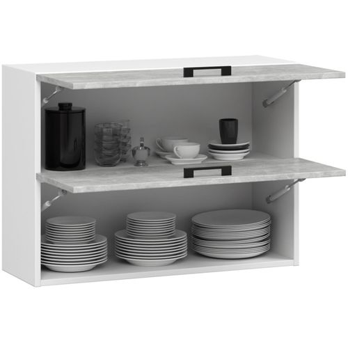 Armoires De Cuisine Haute W80 Oliwia G2 Blanc, Béton 80 Cm 2 Portes 2 Étagères 80x30x58 Cm