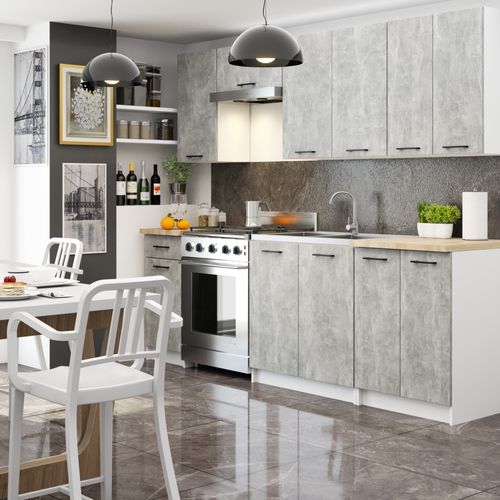 Meuble De Cuisine Haut W30 H720 Blanche, Façade Gris 1 Porte, 2 Étagères 72x30x30 Cm