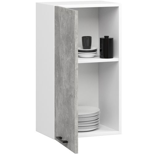 Meuble De Cuisine Haut W40 H720 Blanche, Façade Gris 1 Porte, 2 Étagères 72x40x30 Cm