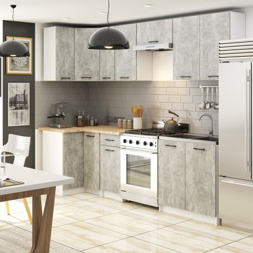 Meuble De Cuisine Haut W60 H720 Blanche, Façade Gris 2 Portes, 2 Étagères 72x60x30 Cm