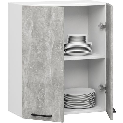 Meuble De Cuisine Haut W60 H720 Blanche, Façade Gris 2 Portes, 2 Étagères 72x60x30 Cm