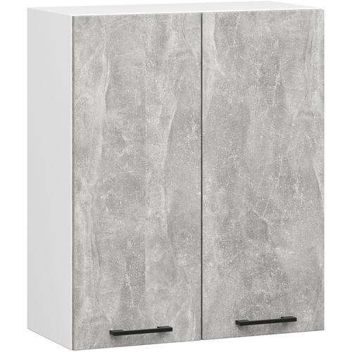Meuble De Cuisine Haut W60 H720 Blanche, Façade Gris 2 Portes, 2 Étagères 72x60x30 Cm