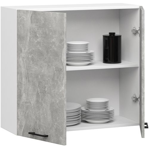 Meuble De Cuisine Haut W80 H720 Blanche, Façade Gris 2 Portes, 2 Étagères 72x80x30 Cm
