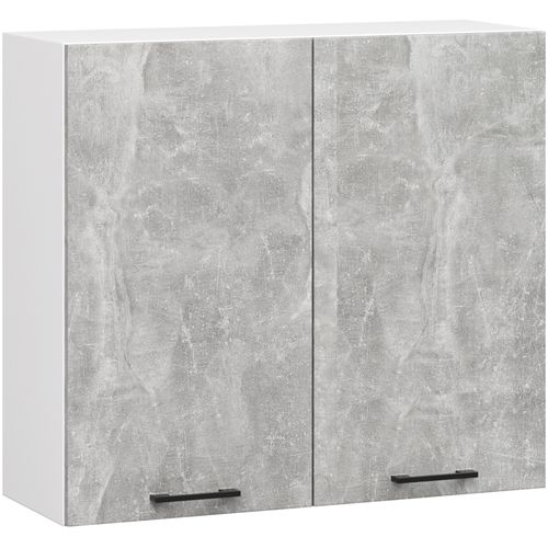 Meuble De Cuisine Haut W80 H720 Blanche, Façade Gris 2 Portes, 2 Étagères 72x80x30 Cm