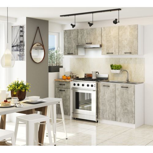 Meuble De Cuisine Haut W60 Oliwia Modulable Blanc 60 Cm 2 Portes Façade Béton 2 Étagères 60x30x58 Cm