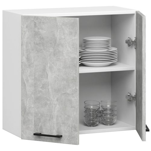 Meuble De Cuisine Haut W60 Oliwia Modulable Blanc 60 Cm 2 Portes Façade Béton 2 Étagères 60x30x58 Cm