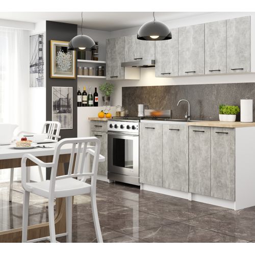 Meuble De Cuisine Haut W60 Oliwia Modulable Blanc 60 Cm 2 Portes Façade Béton 2 Étagères 60x30x58 Cm