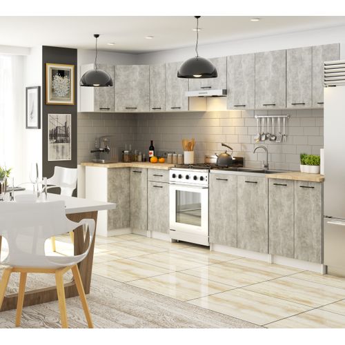 Meuble De Cuisine Haut D'angle W60 Oliwia Modulable Blanc 60 Cm 1 Porte Façade Béton 2 Étagères
