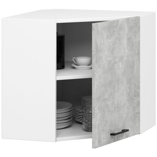 Meuble De Cuisine Haut D'angle W60 Oliwia Modulable Blanc 60 Cm 1 Porte Façade Béton 2 Étagères