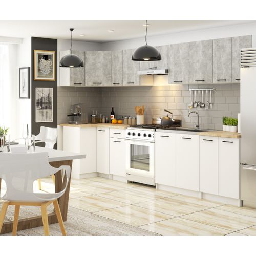 Meuble De Cuisine Haut D'angle W60 Oliwia Modulable Blanc 60 Cm 1 Porte Façade Béton 2 Étagères