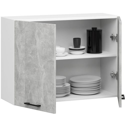 Meuble De Cuisine Haut W80 Oliwia Modulable Blanc 80 Cm 2 Portes Façade Béton 2 Étagères 80x30x58 Cm