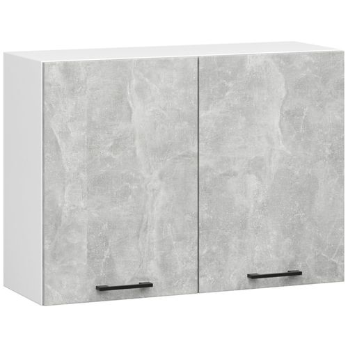 Meuble De Cuisine Haut W80 Oliwia Modulable Blanc 80 Cm 2 Portes Façade Béton 2 Étagères 80x30x58 Cm