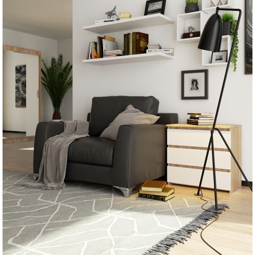 Table De Chevet Cl3 Gris Graphite 60 Cm 3 Tiroirs Façade Chêne Artisan 60x35x57 Cm