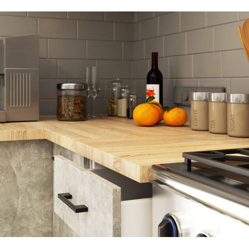 Ensemble De Cuisine Oliwia Blanc 240 Cm 11 Portes 1 Tiroir Façade Béton 240x46x203 Cm