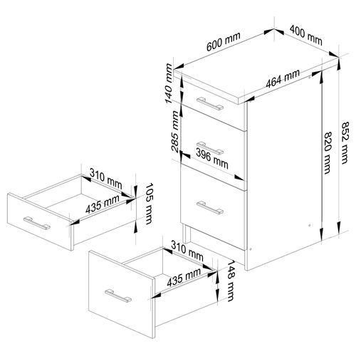 Armoires De Cuisine Basse S40 Oliwia Blanc 40 Cm 3 Tiroirs Façade Béton 40x46x85 Cm
