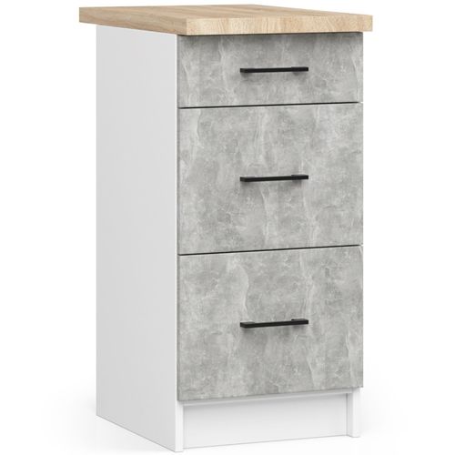 Armoires De Cuisine Basse S40 Oliwia Blanc 40 Cm 3 Tiroirs Façade Béton 40x46x85 Cm