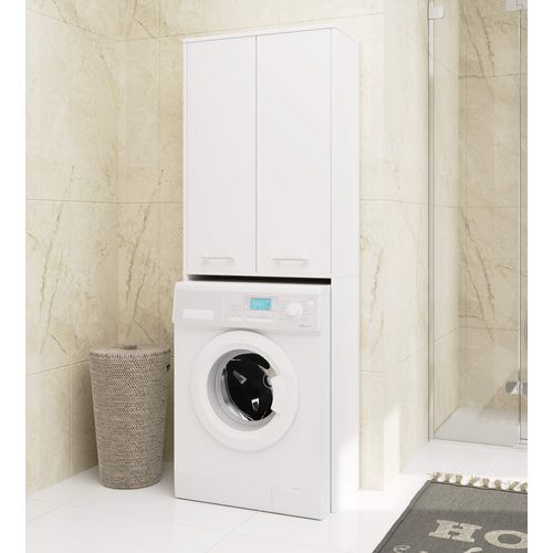 Meuble Pour Machine à Laver Blanche 64 Cm 2 Portes Façade Blanche 4 Étagères 64x30x180 Cm