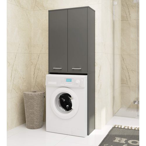 Meuble Pour Machine à Laver Fin Gris Graphite 2 Portes Façade Gris Graphite 4 Étagères 64x30x180