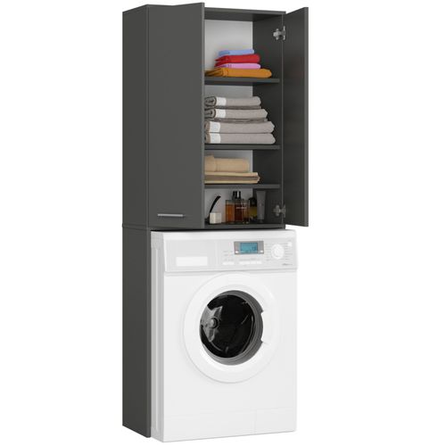 Meuble Pour Machine à Laver Fin Gris Graphite 2 Portes Façade Gris Graphite 4 Étagères 64x30x180