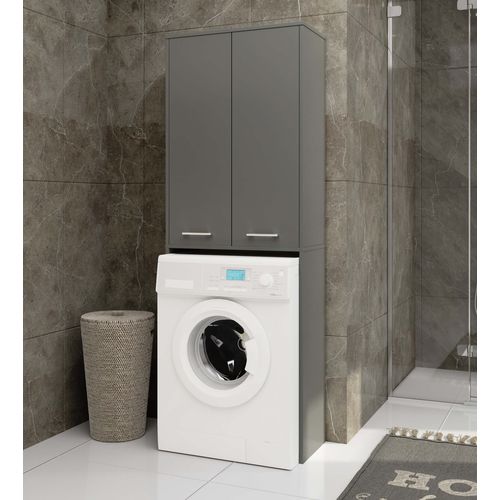 Meuble Pour Machine à Laver Fin Gris Graphite 2 Portes Façade Gris Graphite 4 Étagères 64x30x180