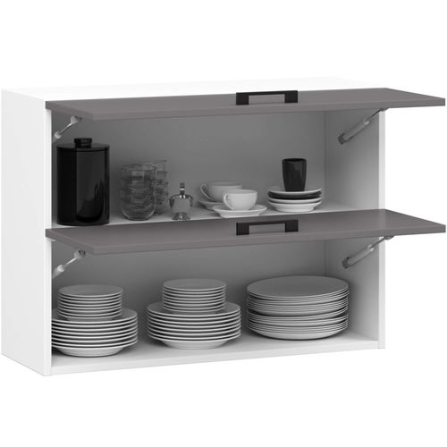 Armoires De Cuisine Haute W80 Oliwia G2 Blanc, Gris Graphite 2 Portes 2 Étagères 80x30x58 Cm