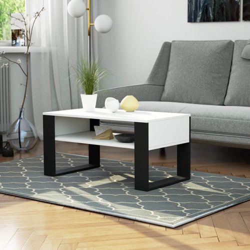 Table à Café Table Basse Domi Blanche 92 Cm Couleur Noir 92x53x45 Cm