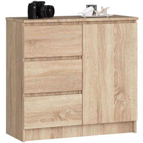 Commode Jerry Chêne Sonoma 80 Cm 1 Porte 3 Tiroirs Façade Chêne Sonoma 2 Étagères 80x35x77 Cm