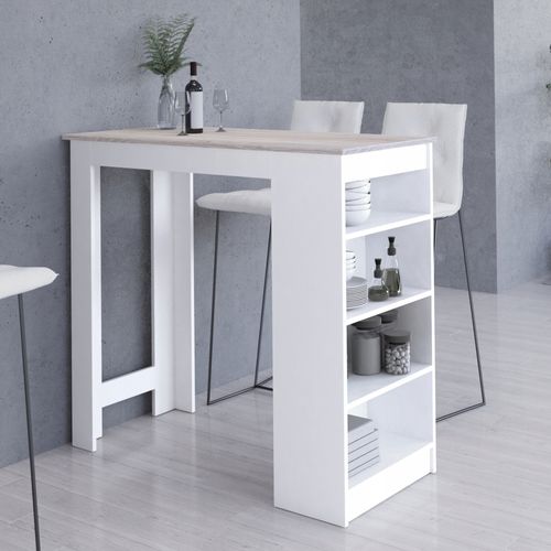 Table De Bar Pour Le Tabouret Blanche 115 Cm Façade Chêne Sonoma 4 Étagères 115x50x103 Cm