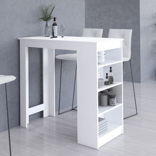 Table De Bar Pour Le Tabouret Blanche 115 Cm Façade Chêne Sonoma 4 Étagères 115x50x103 Cm