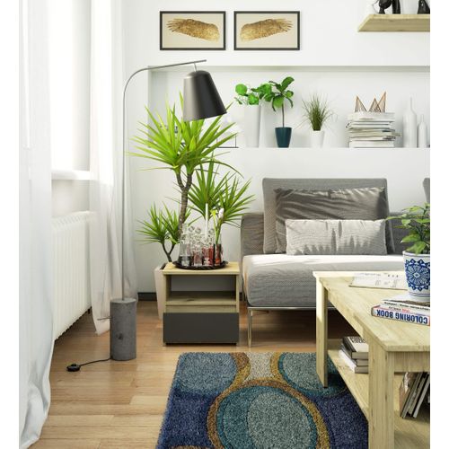 Table De Chevet Cl1 Chêne Artisan 40 Cm 1 Tiroir Couleur Gris Graphite 40x35x40 Cm