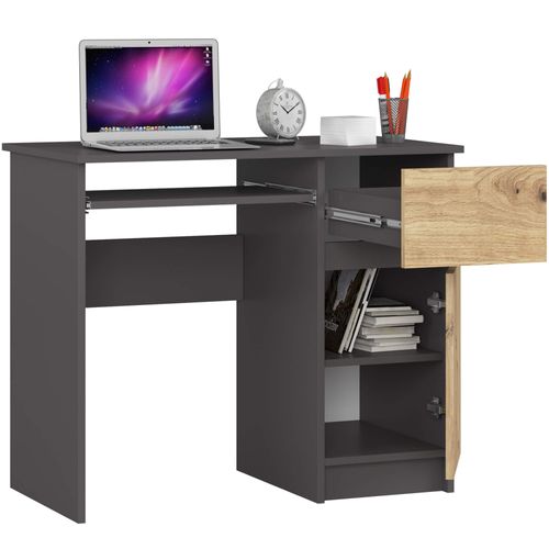 Bureau D'ordinateur Akord Droit Piksel Gris Graphite, Chêne Artisan 90 Cm 90x50x77 Cm