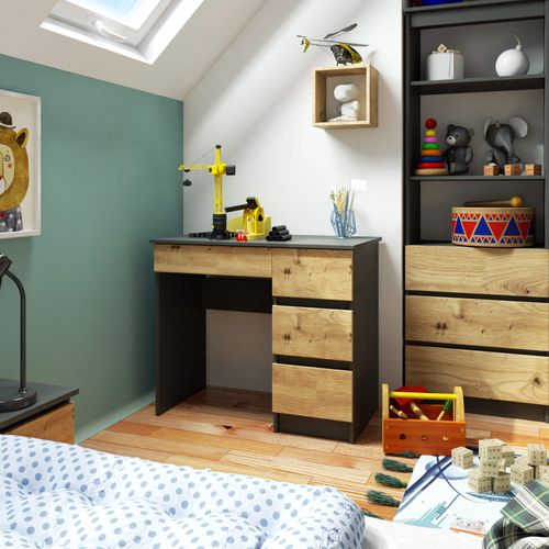 Bureau D'ordinateur Droit A7 Gris Graphite 90 Cm 4 Tiroirs Façade Chêne Artisan 90x50x77 Cm