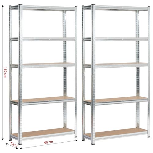 Lot De 2 Étagères Modulables 90 Cm Acier Galvanisé Charge Maximale 875kg - L90xp30xh180 Cm
