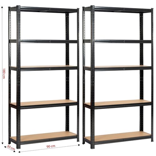 Lot De 2 Étagères Modulables 90 Cm Acier Noirci Charge Maximale 875kg - L90xp30xh180 Cm