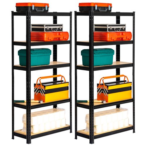 Lot De 2 Étagères Modulables 70 Cm Acier Noirci Charge Maximale 875kg - L70xp30xh154 Cm