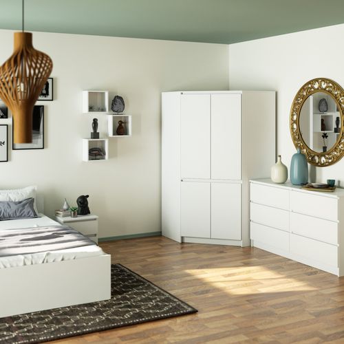 Armoire D'angle s100 Blanche 100 Cm 4 Portes Façade Blanche 6 Étagères 100x50x180 Cm