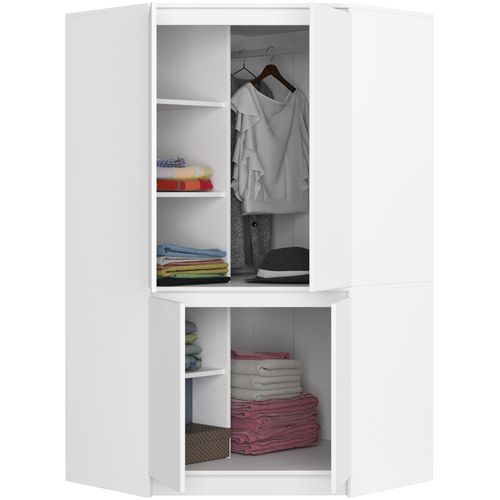 Armoire D'angle s100 Blanche 100 Cm 4 Portes Façade Blanche 6 Étagères 100x50x180 Cm