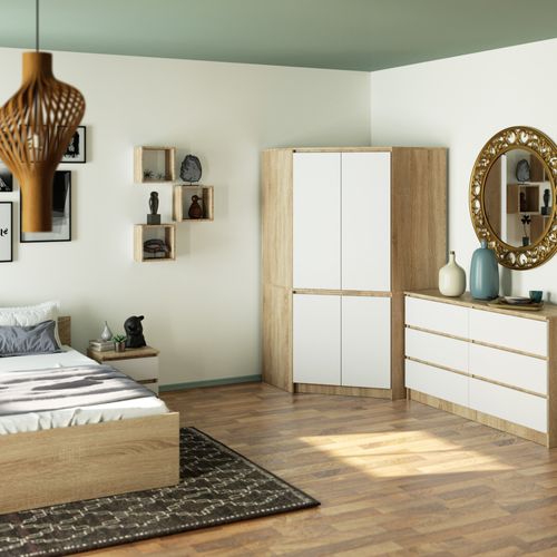 Armoire D'angle s100 Chêne Sonoma 100 Cm 4 Portes Façade Blanche 6 Étagères 100x50x180 Cm