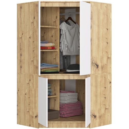 Armoire D'angle s100 Chêne Artisan 100 Cm 4 Portes Façade Blanche 6 Étagères 100x50x180 Cm