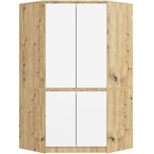 Armoire D'angle s100 Chêne Artisan 100 Cm 4 Portes Façade Blanche 6 Étagères 100x50x180 Cm