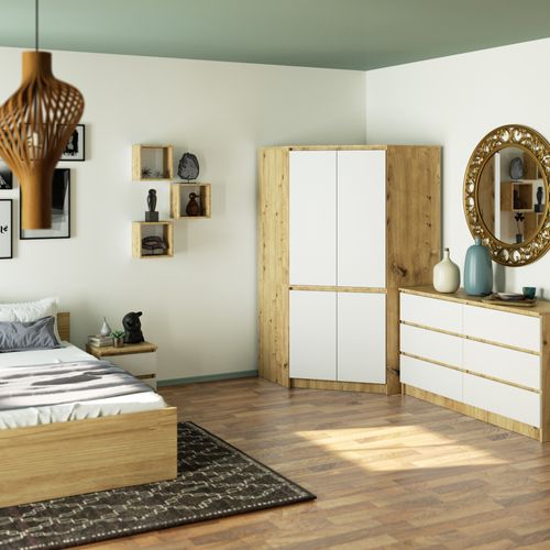 Armoire D'angle s100 Chêne Artisan 100 Cm 4 Portes Façade Blanche 6 Étagères 100x50x180 Cm