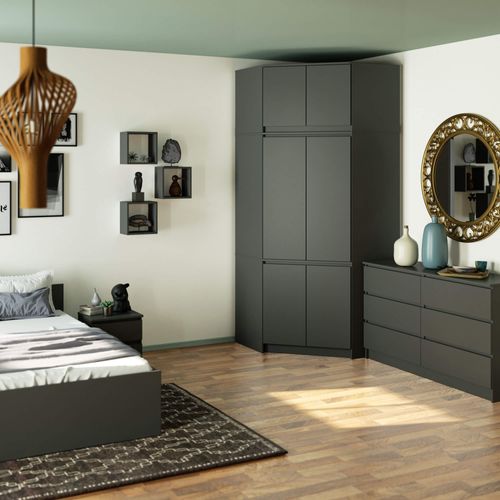 Surmeuble Pour Armoire S100 Gris Graphite 100 Cm 2 Portes 3 Étagères 100x50x55 Cm